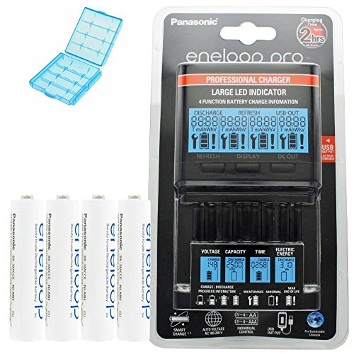 Panasonic eneloop Cargador BQ de cc65 Incluye pantalla LCD, 4 eneloop AAA Micro y cajita AccuCell) Blue