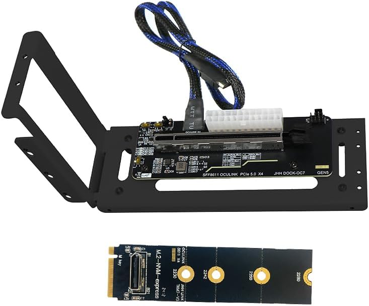 JMT PCIe 5.0 X16 to Oculink 4i GPU Expansion Dock 128G GEN4 High Speed Direct-Connect Dock-OC7 Kit Compatible with M.2 NVMe Docking Station GDP Laptop (+ Card TKM7,Dock-OC7)