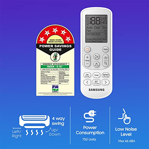 Image of Samsung 1.5 Ton 5 Star (5-in-1 Convertible Wind-Free Cooling, 2023 Model, AR18CYNAMWK), Stabilizer Free Operation, Inverter Split AC