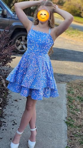 Sequin Short Square Neck Homecoming Dress for Teen Sparkly Prom Dress Sweet 16 Photo Shoot Cocktail Gowns RO2054