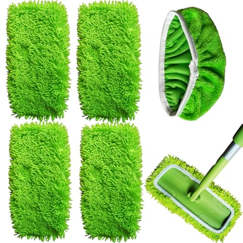 dubalaba 5 Pack Chenille Mop Pads Compatible with Swiffer Sweeper 10-12 Inch Mops Reusable Wet & Dry Mop Refills Microfiber Cleaning Mop Pads Refill for Dry Sweeping & Wet Mopping Replacement