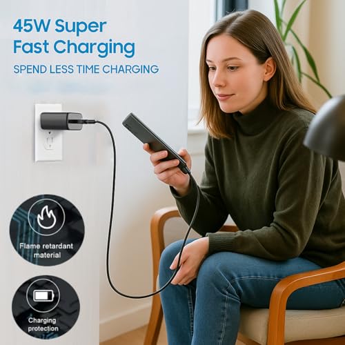 Image of 45W Super Fast Charger USB Type C Port Adapter Compatible with Samsung Galaxy S25 /S24 /S23 /S22 /S21 /S20(Ultra /Plus /Fe),A56 /A55 /A35 /M56 /M35 /M16 /M05(S,M,F,Z,A)...All Series & Other Type-C Devices