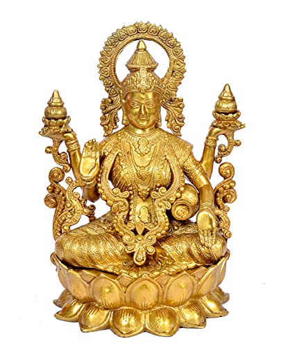 Image of AONA Large Brass Lakshmi Maa Statue Idol, 12 Inch Height
