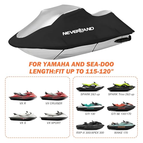 Image of Jet Ski Cover Jetski Cover Compatible with Yamaha Seadoo, Trailerable Jet Ski Covers 2 3 Seater UV Resistant Waterproof Heavy Duty Jetski Covers with 2 Air Vents Suitable for PWC Lengths 115'' to 120 inch