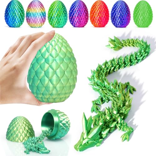 3D Printed Dragon Fidget Toys Dragon Egg 12inch Flexible Dragon Toy 3D Printed Dragon Egg with Articulated Dragon Inside Fidget Toys for Autism/ADHD Easter Toys Gifts (YellowGreen)