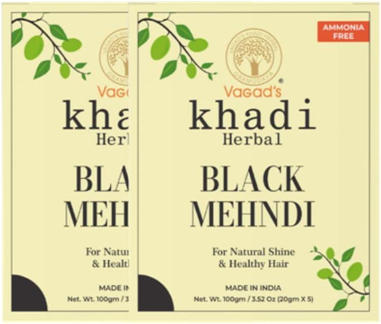 Vagad's Khadi Herbal Gramodaya Pure Natural Black Mehndi For Hair With Goodness of Neem For Longlasting Natural Hair Colour (Pack of 2x100g)