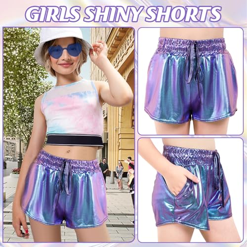Girls Metallic Shorts Shiny Hot Pants for Dance Gymnastics Sparkly Shorts with Sunglasses3