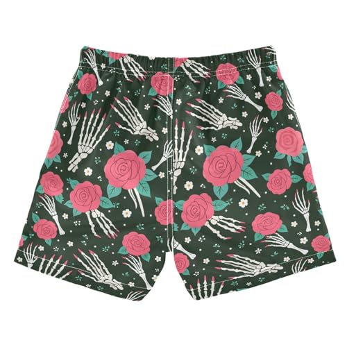 Boys Swim Trunks Quick Dry UPF 50+ Beach Board Shorts Kids Bathing Suits Swimsuit 2T Skeleton Rose2