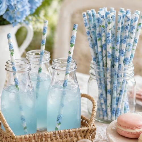 Pitillos de papel azules con diseño floral 200 pcs miniatura 4