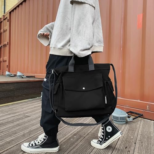 Image of Canvas Messenger Tote Bag Large Hobo Crossbody Bag with Multiple Pockets Casual Shoulder Handbag for Women and Men