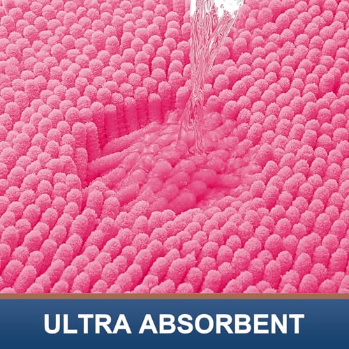 Smiry Luxury Chenille Bathroom Rugs 47x17, Extra Soft and Absorbent Shaggy Bath Mat, Machine Washable, Non-Slip Plush Carpet Runner for Tub, Shower, and Floor, Home Decor Accessories, Hot Pink