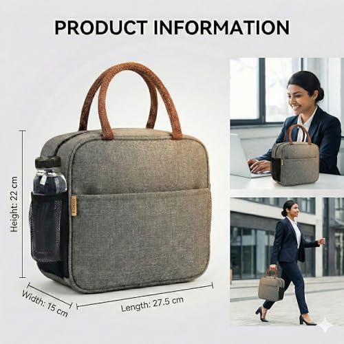 Image of FOSSE (7.5 L Insulated Travel Lunch /Tiffin /Storage Bag for Office, College & School | Hot & Cold Travel Lunch Box for Men,Women | Tiffin Box & Bottles, Picnic Bag (Grey)