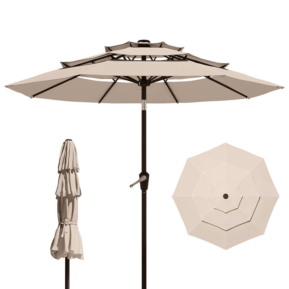 Patio Kingdom 10FT Patio Umbrella 3 Tiers Outdoor Market Umbrella
