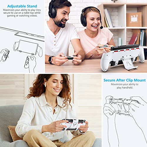 Image of OIVO Switch Grip with Upgraded Adjustable Stand, Asymmetrical Grip with Adjustable Stand and 5 Game Slots-4 Thumb Caps Included, white