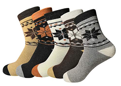 Oliked Chaussettes à motifs losange super épais souple confortable Crew Socks laine épaisse d'hiver 5-pack (Taille EU 38-43) Cover