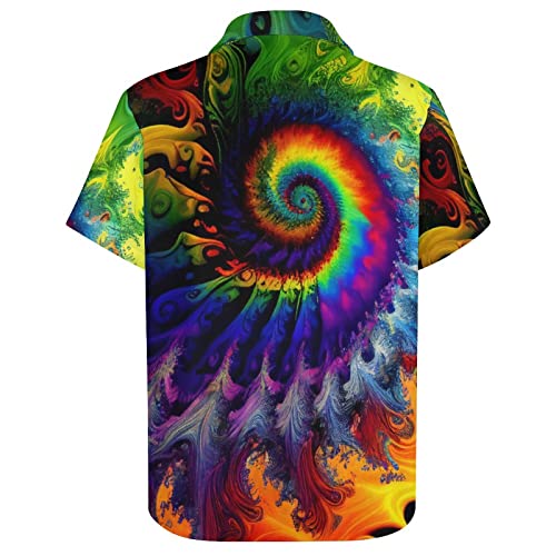 Hawaiian Mysterious Psychedelic Rainbow Totem Tie-Dye Lapel Pocket Short Sleeved Shirt Button Shirt4