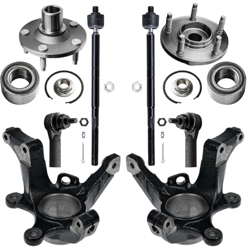 Image of Detroit Axle - 8pc Front Loaded Knuckles Kit for 2005 2006 2007 Ford Escape Mazda Tribute Mercury Mariner, 2 Steering Knuckles 2 Wheel Bearing Hubs 4 Inner and Outer Tie Rods Replacement