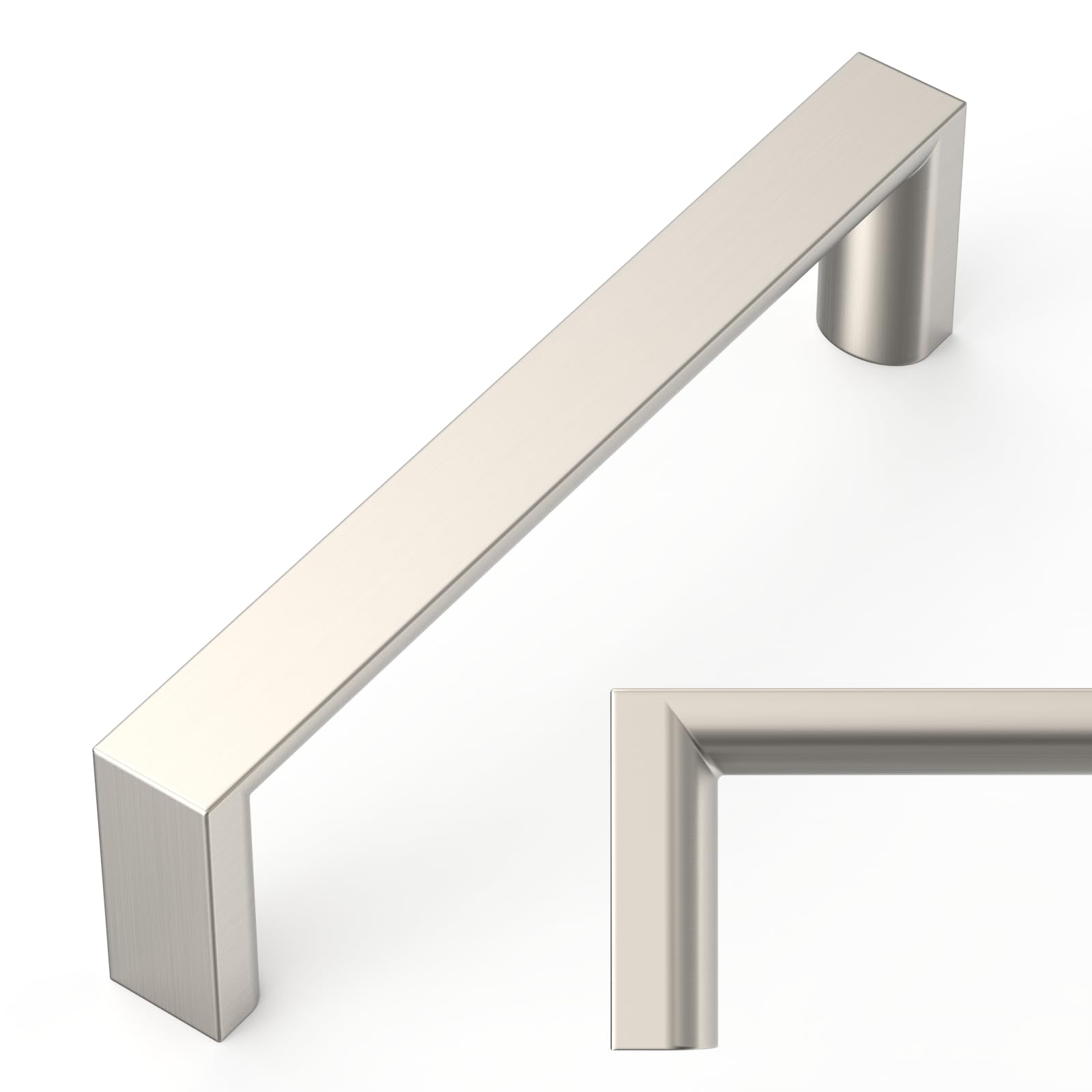 Amerdeco 10 Pack Brushed Satin Nickel Cabinet Pulls, 3.75 Inch(96mm) Hole Center Kitchen Cupboard Handles, Solid Zinc Alloy - Cabinet Hardware Drawer Pulls for Cupboard Wardrobe, AM042