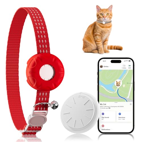 Image of Cat Tracker, GPS Tracker Compatible with Apple Find My App(Only iOS), Waterproof Cat Trackers Collar with Bell and Safety Elastic Buckle, No Monthly Fee Pet Tracker for Vehicles,Pets,Kids,Smart Alerts