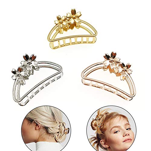 FAFAHOUSE 3 PACK Large Metal Hair Claw Clips Hair Catch Barrette Jaw Clamp for Women Half Bun Hairpins for Thick Hair