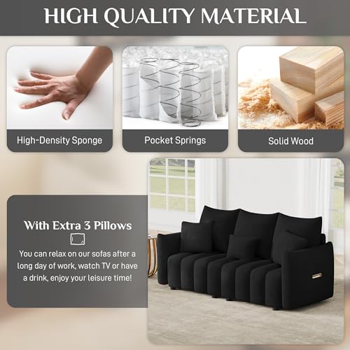 Image of OUYESSIR 81 inch Modern Sofa Couch, Comfy Upholstered Teddy Deep Seat Boucle Sofa, Modern 3-Seater Cloud Couch, Oversized Loveseat for Living Room Office Apartment, Black
