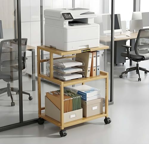 Image of Premium Metal Iron Golden Printer Stand with Wheels - Heavy-Duty & Stylish Storage Solution for Files, and Essentials - Durable, Modern & Perfect for Homes & Offices. (Golden)