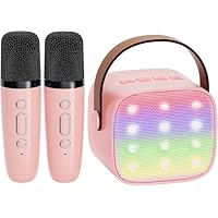 YLL Mini Karaoke Machine with 2 Wireless Microphones, TOP Kids Gifts for Girls Ages 3, 4, 5, 6, 7, 8, 9,10,11,12 +Year Old, 4-12 Years Old Birthday Toy Gift for Girls Boys Party (Pink)