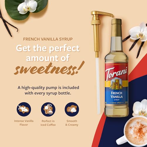 Image of Torani Coffee Syrup, French Vanilla Flavored Syrup for Drinks, Pump Included, 25.4 Fl Oz