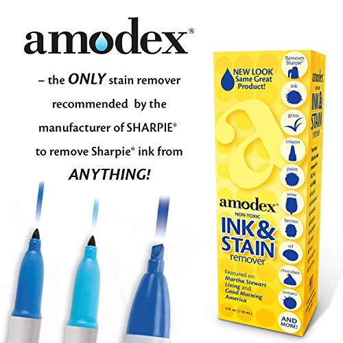 Amodex Ink and Stain Remover – Cleans Marker, Ink, Crayon, Pen, Makeup from Furniture, Skin, Clothing, Fabric, Leather - Liquid Solution - 4 fl oz Bottle - (Pack of 2)