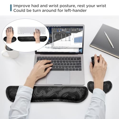 Image of Gimars Enlarge Silky and Superfine Fabric Gel Memory Foam Keyboard Wrist Rest Set, Ergonomic Keyboard Mouse Wrist Support for Typing Pain Relief, Comfort for Office, Gaming, Computer-Map Pattern