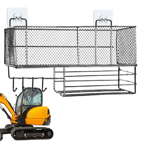 Ruhnjyg Cesta de tractor resistente, caja de almacenamiento con gancho para camión excavadora, suministros de cabina de excavadora, almohadilla de pie para grúa, estante de carga para colocar