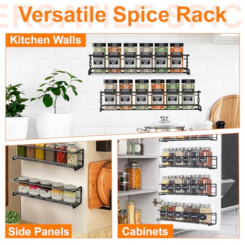 Wall Mounted Spice Rack, 4 Pack Stainless Steel Spice Organiser for Kitchen & Inside Cupboard Door or Pantry, Kitchen Spice Shelf with Adhesive or Screws - Image 6