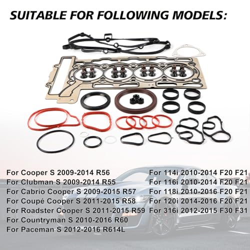 Image of 11127595138 11127586907 Engine Rebuild Overhaul Gaskets Seals Kit Fits for 116i F20 F30 MINI Cooper S R55 R56 R57 R58 N13 N18 1.6L Engine Aftermarket Parts