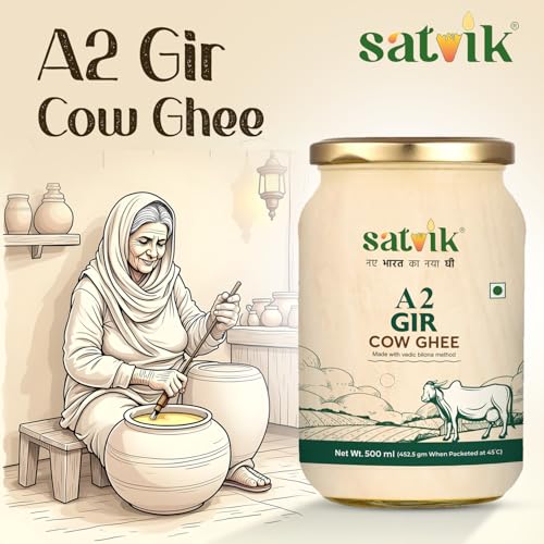 Image of SATVIK PURE GHEE A2 Gir Cow Ghee 500ml | Traditional Bilona Method Pure Desi Cow Ghee from Gir Cows | A2 Ghee for Cooking, Immunity and Daily Wellness | Helps Better Digestion and Gut Health