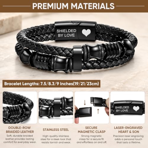 To My Son Bracelet from Mom Dad, Double-Row Braided Leather Bracelet - image 4