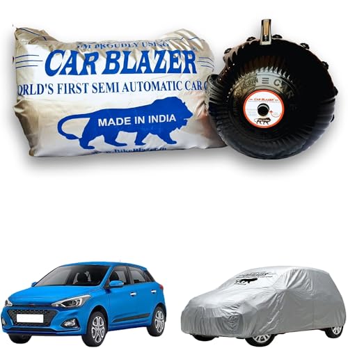 Image of CARBLAZER Portable & Semi-Automatic Full Body Car Covers: Heavy Duty Device| Anti-Theft| Dust & Scratch Proof | Water & Wind Resistant|Custom Fit| Dual-Side Cover, Compatible for Hyundai i20 Elite