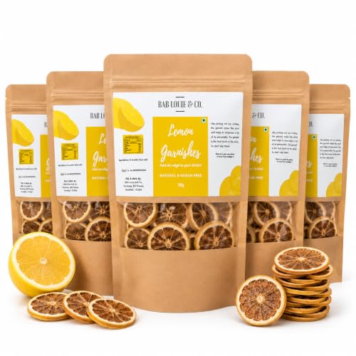Image of Bab Louie & Co. Lemon Dehydrated Fruits Garnishes For Cocktail, Mocktail, Detox Water, Green Tea, Snacks | Air Dried | Gluten Free 100% Natural | Zero Preservatives | 50 Gm (Pack Of 5)