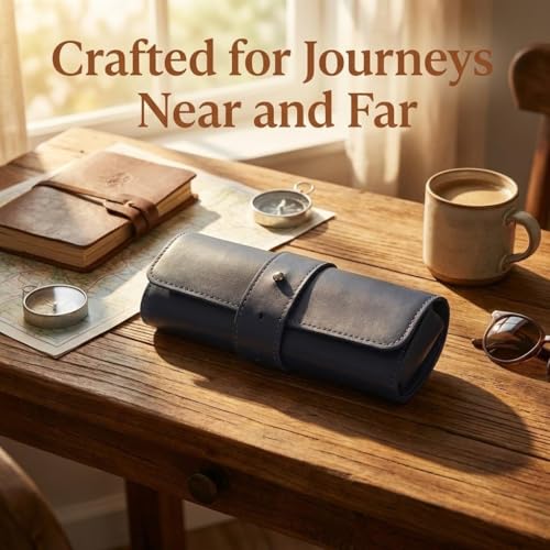 Image of Folk Creations Watch Roll for 4 Watches | Vegan Leather Travel Case for Men | Velvet Cushion Organizer | Gift for Collectors | Scratch-Proof Watch Storage Box, Grey