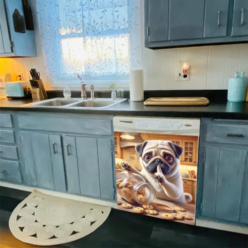 BlissYard Hunde-Geschirrspüler-Magnetabdeckung, 58 x 66 cm, lustiger Mops, Geschirrspüler-Magnetabdeckung, Aufkleber, magnetisch… – Ansicht 4