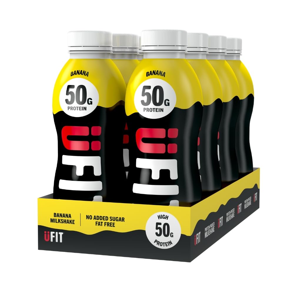High 50g Protein Shake - Banana Flavour - No Added Sugar - Low in Fat - Ready to Drink - Pack of 8 x 500 ml (Packaging May Vary)
