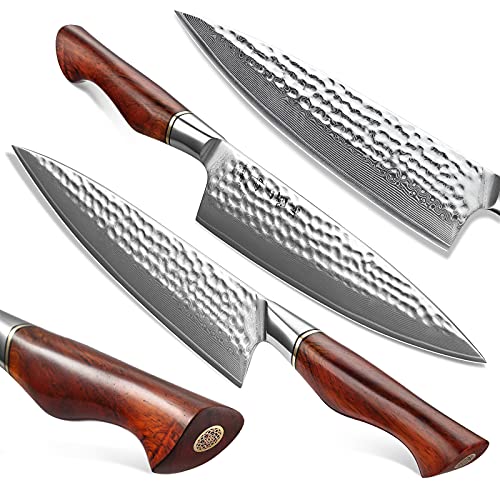 HEZHEN Damascus Knife Set 5PCS,Premium Powder Steel Hammered
