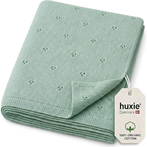 Image of 100% Organic Cotton Knit Receiving Baby Blanket for Newborns - Soft, Breathable Blanket for Crib & Stroller - Nursery Gift (Roman Green)
