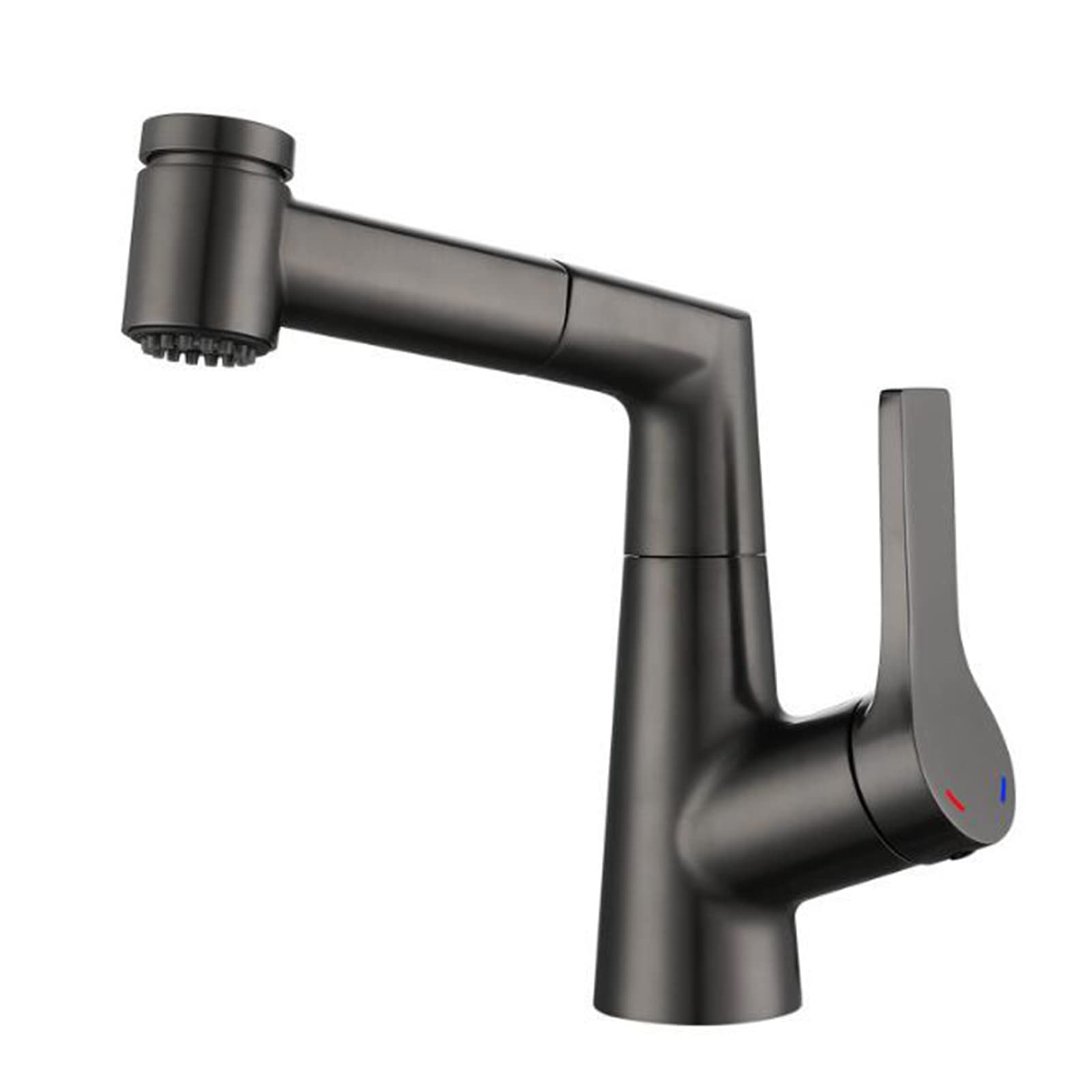 VDOQTLJT Basin Faucet with Pull Out Spray Brass Hot and Cold Single Hole Multifunction Bathroom Sink Faucets-Grey(Gris)