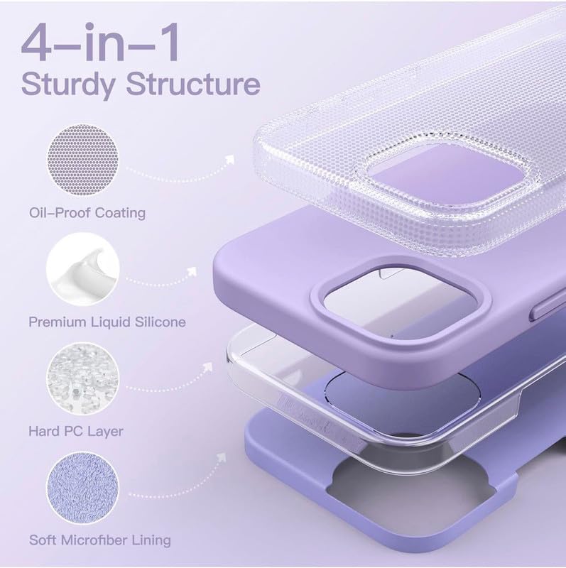 Image of Premium Liquid Silicone Case for iPhone 15 Plus - Slim Full Body Protective Back Cover with Soft Microfiber Lining, Anti-Slip Grip Scratch Resistant Phone Case (Lavender)