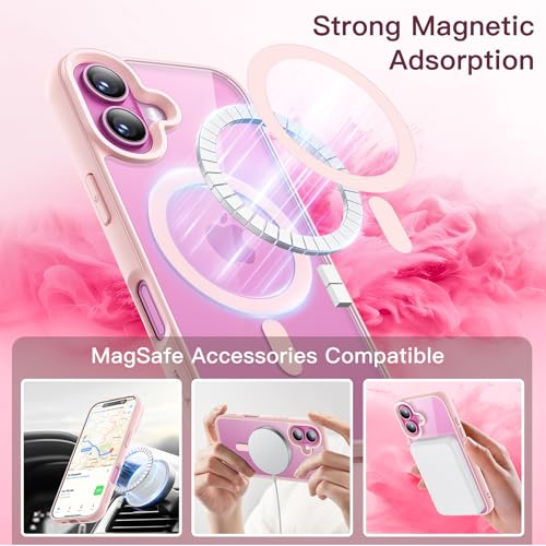 JETech iPhone 16 6.1インチ用 マグネット ケース MagSafeに対応 衝撃吸収 バンパーカバー ソリッドカラーマットTPUフレーム 傷つけ防止 クリアバック (ライトピンク)