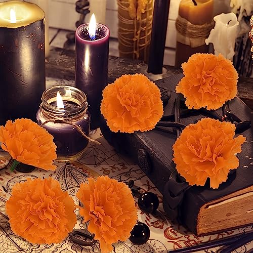 Gomall LZBUS-WSJHS-05 30 Pcs Artificial Marigold Flowers,3.54 Inch Silk Marigold Flower Heads,Orange Flowers Artificial thumb #5