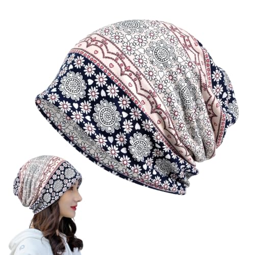 Image of PALAY Hijab Caps for Women, Floral Print Chemo Cap Slouchy Beanie Cap for Women, Fashion Skull Dwarf Hats Head Scarf for Women, Soft Stretch Running Head Scarves for Teen Girls - All Season Use