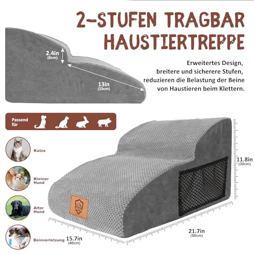 Zvonema Hundetreppe, rutschfeste Haustiertreppe, Hundetreppe für Kleine Hunde und Katzen, Hunderampe aus Schaumstoff, Waschbar Katzentreppe, Tragbare Hunderampe für Bett, Couch und Auto