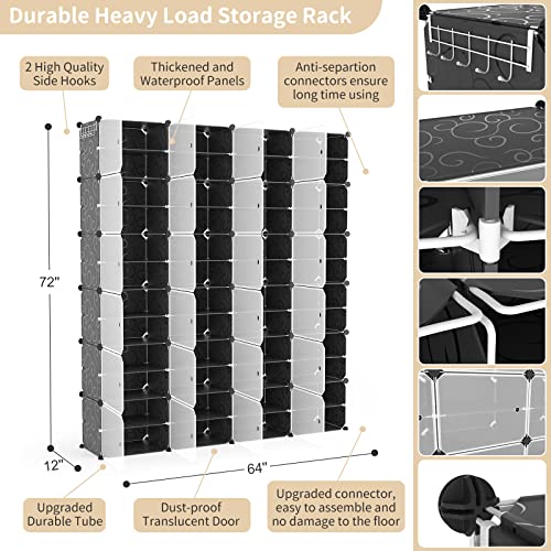 Portable Shoe Rack Organizer With Door, 96 Pairs Shoe Storage Cabinet Easy Assembly, Plastic Adjustable Shoe Storage Organizer Stackable Detachable Free Standing Shoe Rack Diy Expandable 12 Tier Black #TOP4
