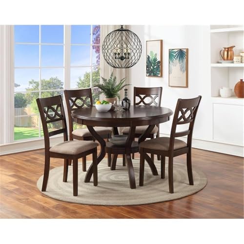 New-Classic-Furniture-Cori-5-Piece-Round-Dining-Set-with-1-Table-and-4-Chairs-Cherry-Brown New Classic Furniture Cori 5 Piece Round Dining Set with 1 Table and 4 Chairs Cherry Brown